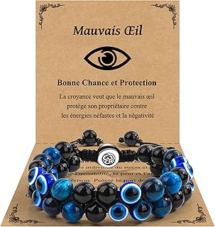 Cadeau Homme, Bracelet Pierre Naturelle Homme, Hématite, Oeil de Tigre, Obsidienne, Cadeau pour Papa Beau Père Futur Papa Papy Grand Père Fils Frère Mari Copain Couple