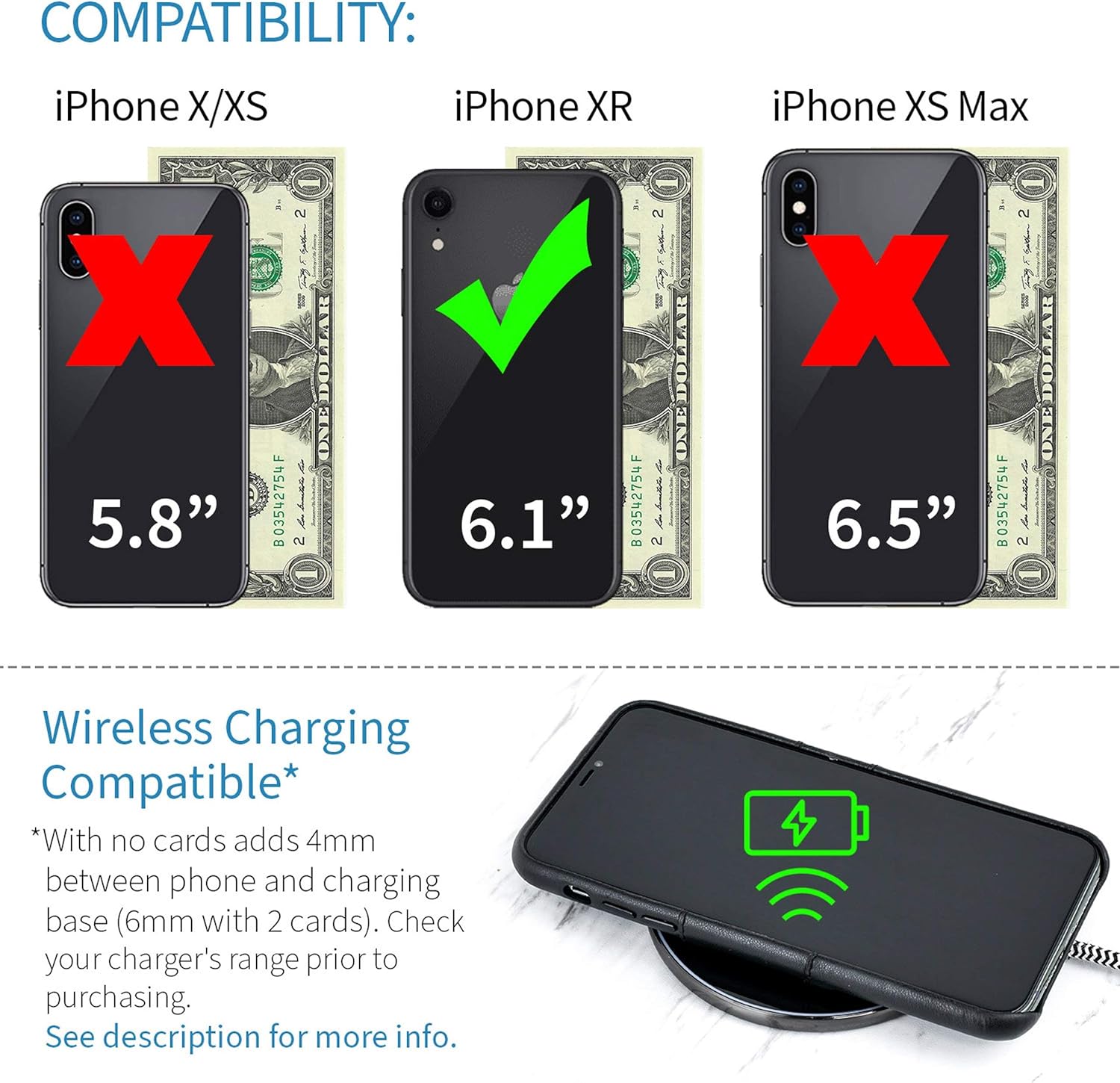 Dockem Wallet Case for iPhone XR: Built-in Metal Plate for Magnetic Mounting & 2 Credit Card Holders (6.1" Exec M2, Synthetic Leather, Black) - Image 2