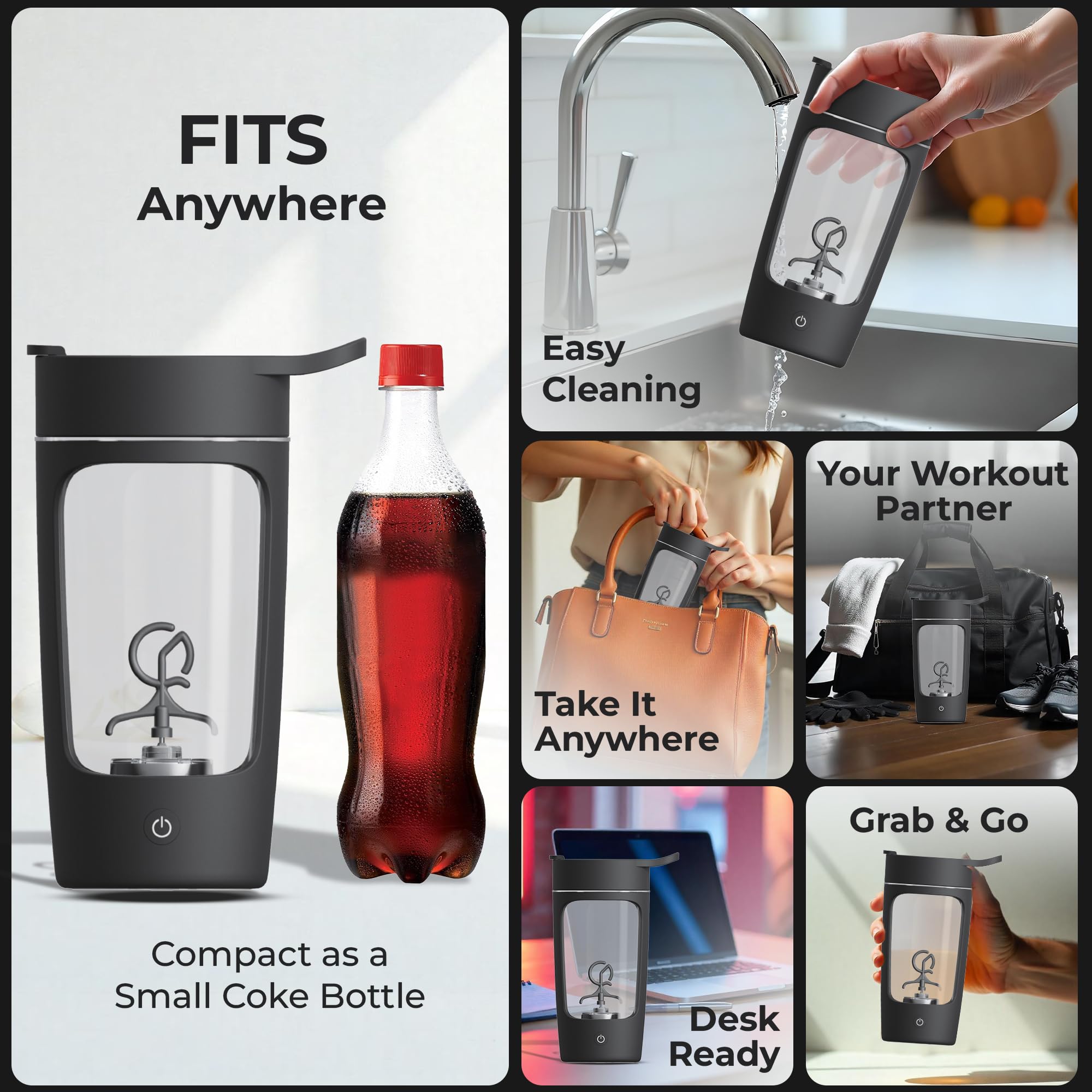 Autofy Shaker électrique pour salle de sport, shaker de protéines, design 100 % étanche, utilisation polyvalente, pour café, lassi, milkshake, BCAA, utilisation à domicile, bureau, entraînement * 60