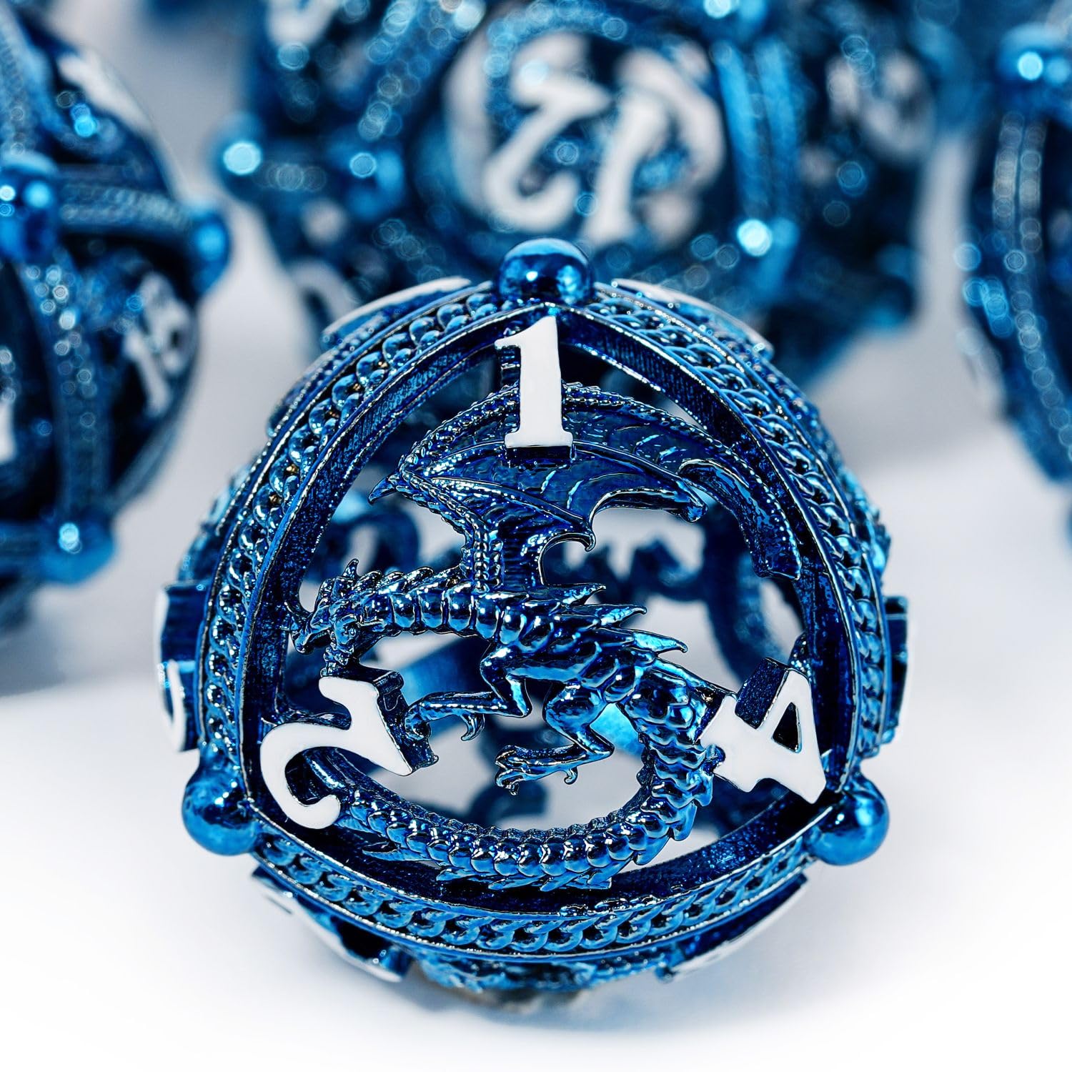 Soar Forge Metal DND Dice Set - Unique Round Hollow Orb Design for Better Rolling Beautiful Dragon Role Playing Games (RPG) Stunning D&D Dungeons and Dragons (Blue) (SOARDR01)