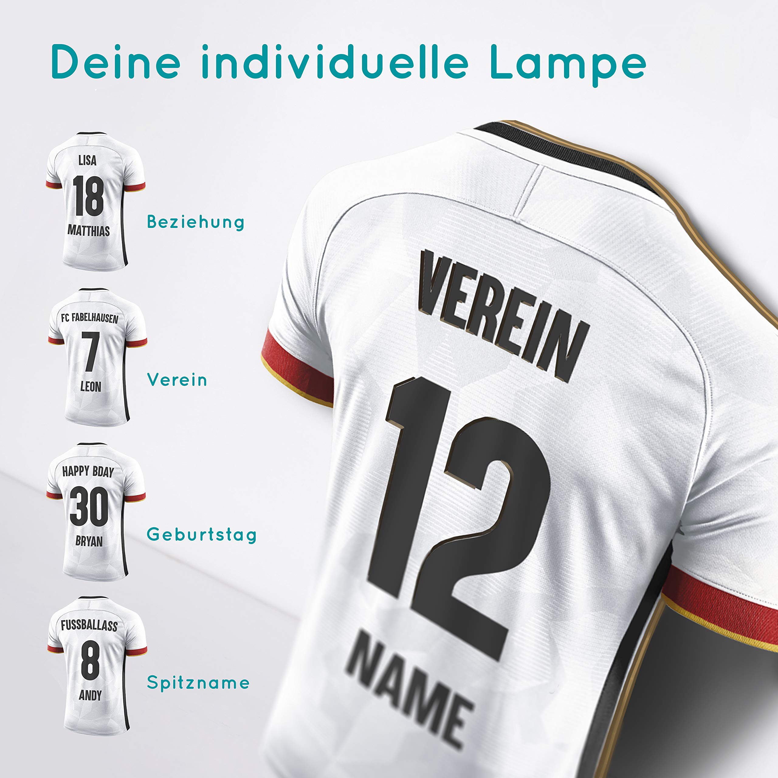 Elbeffekt Trikotlampe für Deutschland Fans aus Holz - personalisierbares Geschenk - schenke dein individuellen Deutschland Fanartikel aus Echtholz