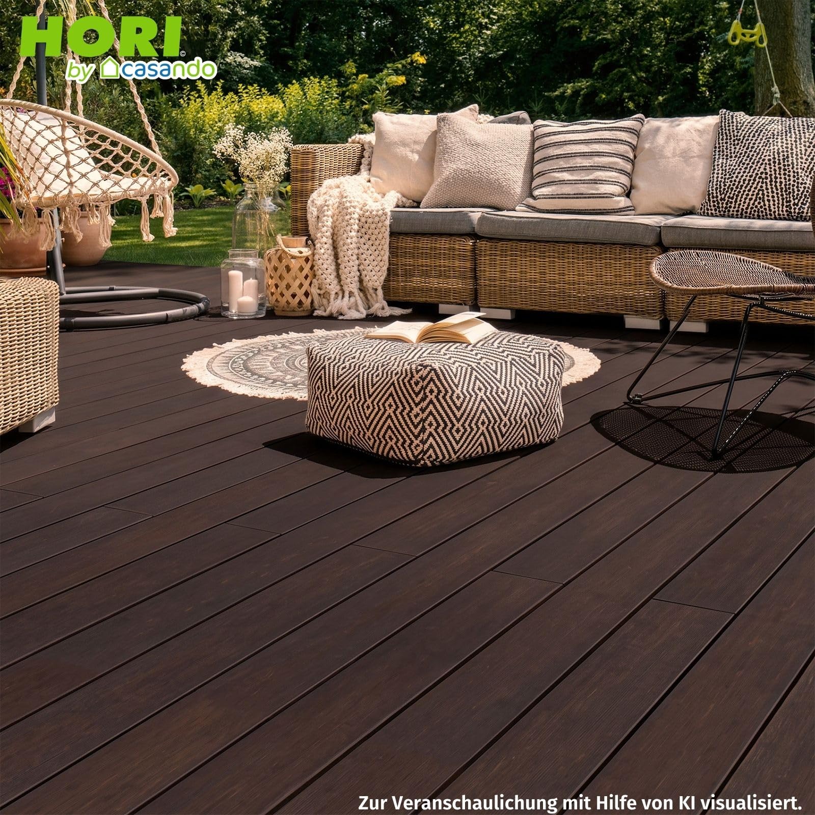 HORI Terrassendielen Komplettset Eco-Thermo Bambus Terrassenholz Komplettbausatz Glatt Holzterrasse Set, inklusive Unterkonstruktion Aluminium Anthrazit 29 x 49 mm - Länge 185 cm - Fläche 44 m²