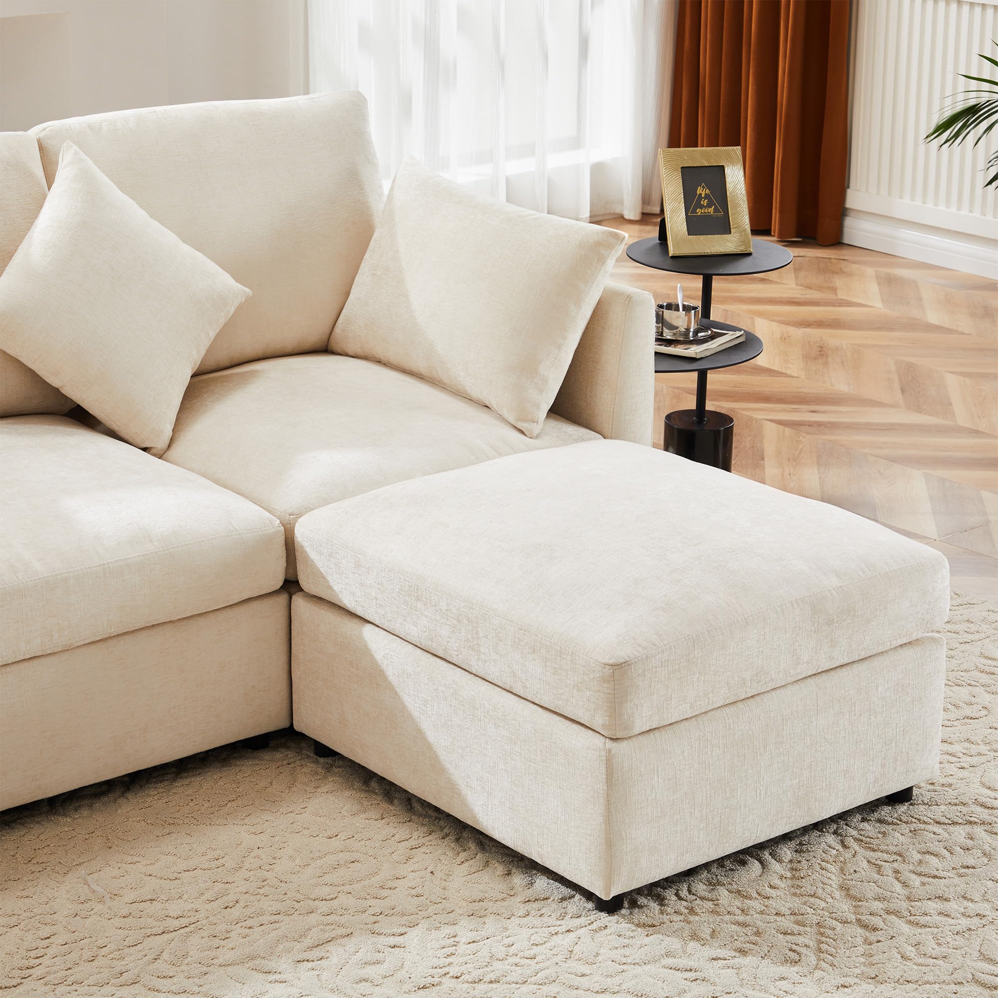 Divano Letto 3 Posti con Penisola, Divano Angolare 3 Posti Forma di L, Divano Letto Matrimoniale con Materasso, Divano 3 Posti con Braccio e poggiapiedi,Beige
