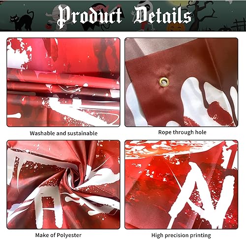 Miniatura 4 de Cartel de Halloween, decoraciones de Halloween sangrientas, 72 x 44 pulgadas, decoraciones de Halloween de nadie se va, telón de fondo de Halloween