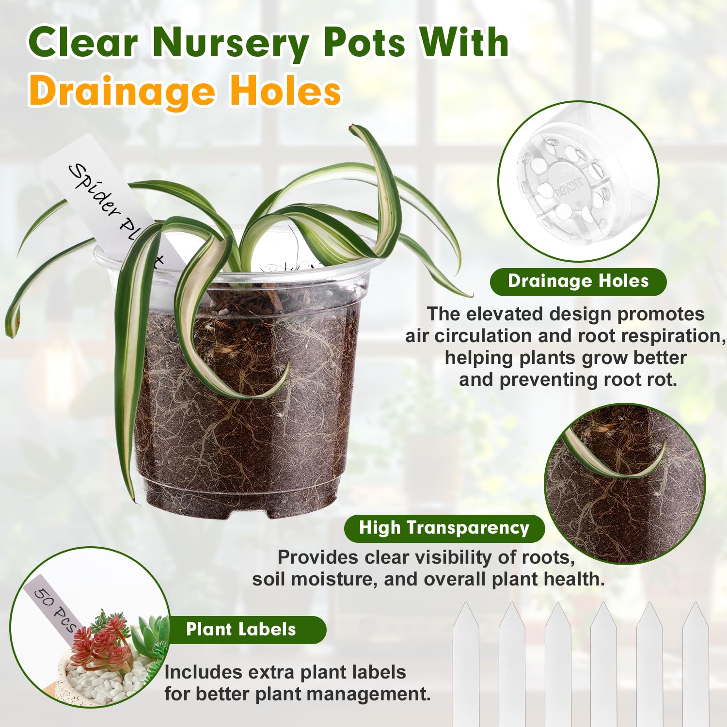30 Pcs Clear Nursery Pots with Drainage Indoor 5 6 7 Inch Nursery Pot with Drainage Holes Plastic Seedling Pots for Plants, Plant Starter Pot with Holes Clear Plastic Planter with Plant Saucers