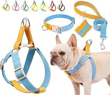 Çekme Köpek Koşum Takımı ve Tasma Seti, Köpek Yaka, Kaka Çanta Tutuculu Köpek Halter Koşumuna Adım, Ayarlanabilir Hafif Pamuk Kayışlar Küçük Orta Büyük Köpekler için Uygun Açık Hava Yürüyüşü Koşu
