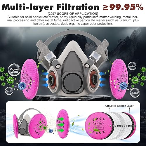 Miniatura 2 de Máscara respiradora con filtros 2097 Respirador de media cara Máscara de gas reutilizable contra el polvo, vapores orgánicos, resina epoxi, pintura