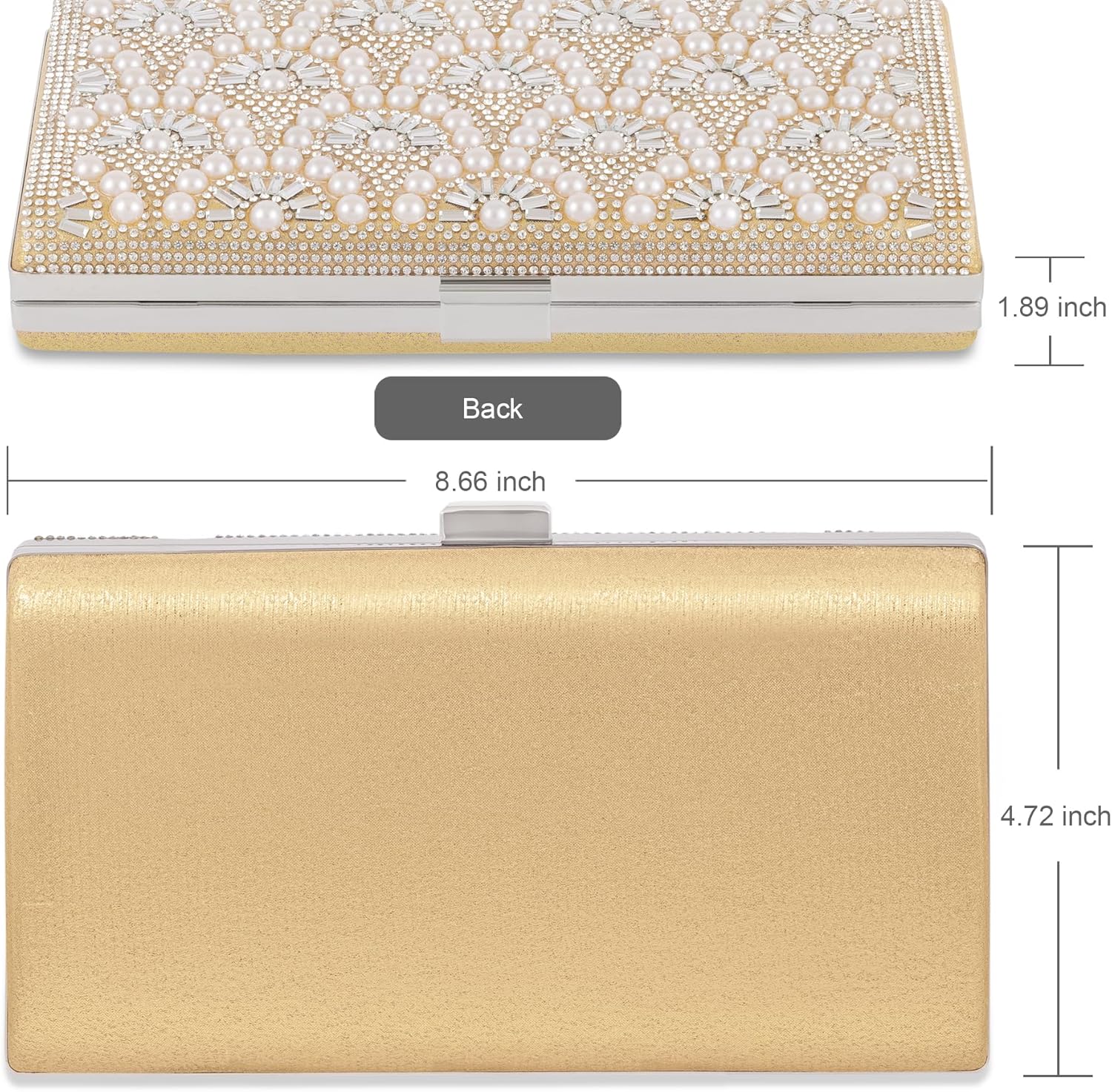 Evening Clutch Pearl Purse for Women, Party Clutches Bag Wedding Formal Handbags, Women's Rhinestone Small Purses Gold Dressy Fancy Prom Bridal Cossbody Bag Vintage - Image 7