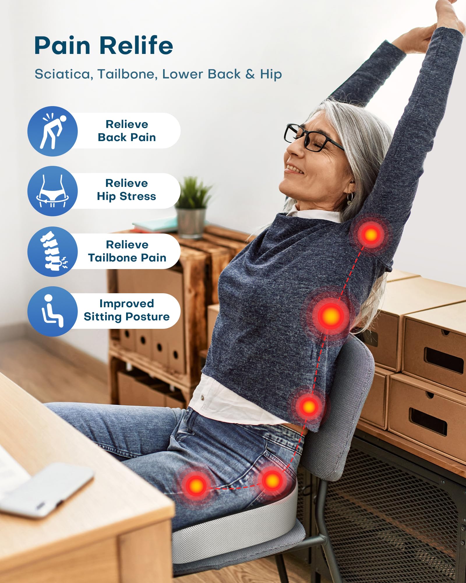 Feagar Cuscino Seduta Ortopedico Grande: Cuscino Seduta XXL in Memory Foam per Sedia da Ufficio, Sedia a Rotelle, Cuscino ergonomico per Coccige, Allevia Emorroidi, Piaghe da Decubito, Fianchi, Ideale