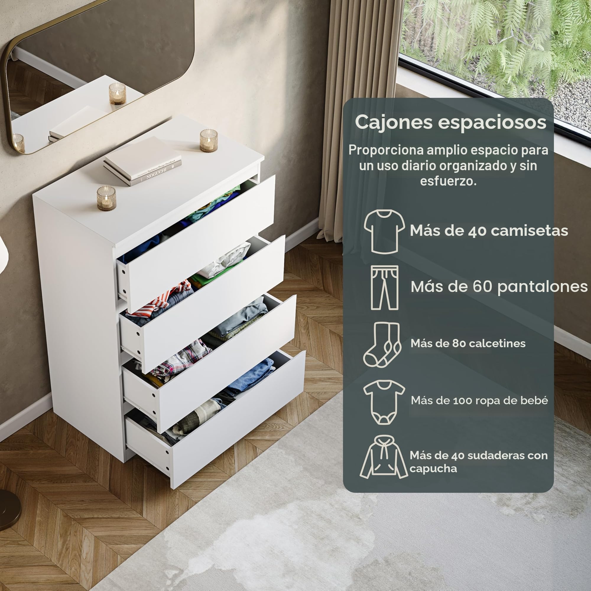 Vida Designs Cajonera Denver (Blanco, 4 cajones)