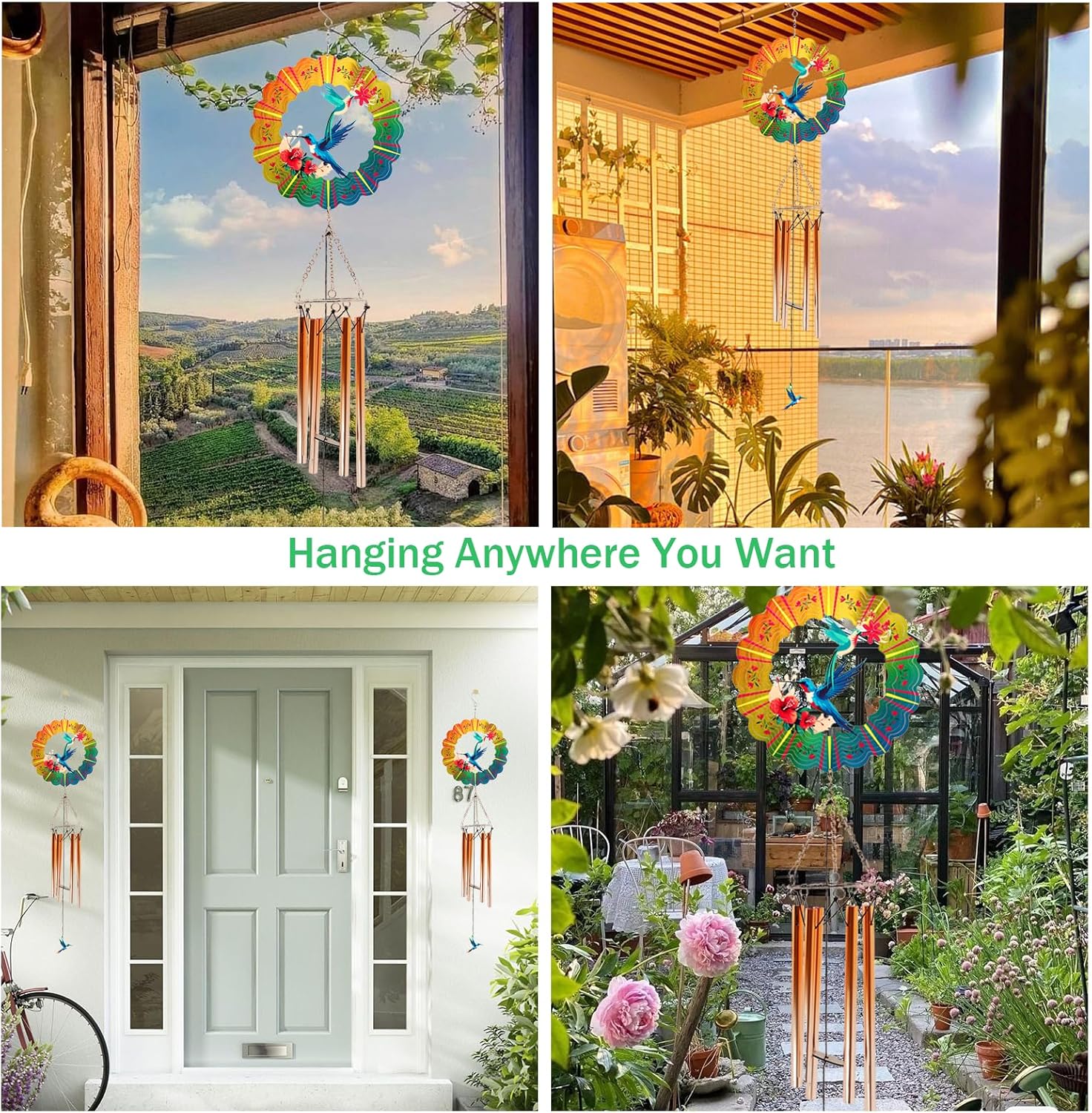 Wind Chimes with Hummingbird Wind Spinner, Gifts for Mothers Day Mom Women Grandma Birthday Retirement Teacher, 31" Windchimes Outdoor Decor Hanging Mobile for Garden Porch Patio Backyard
