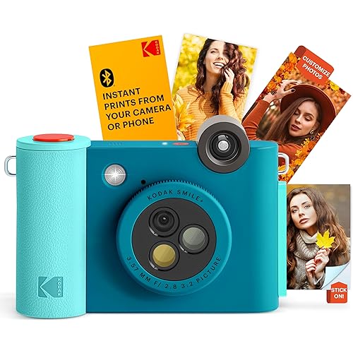 KODAK Smile+ 2-in-1 Digital Instant Print Camera & Wireless Bluetooth Photo Printer - 10MP, Special-Effect Rotating Lens, Zink 2x3” Sticky-Back Photos, Print via Fun App from Smart Devices - Blue