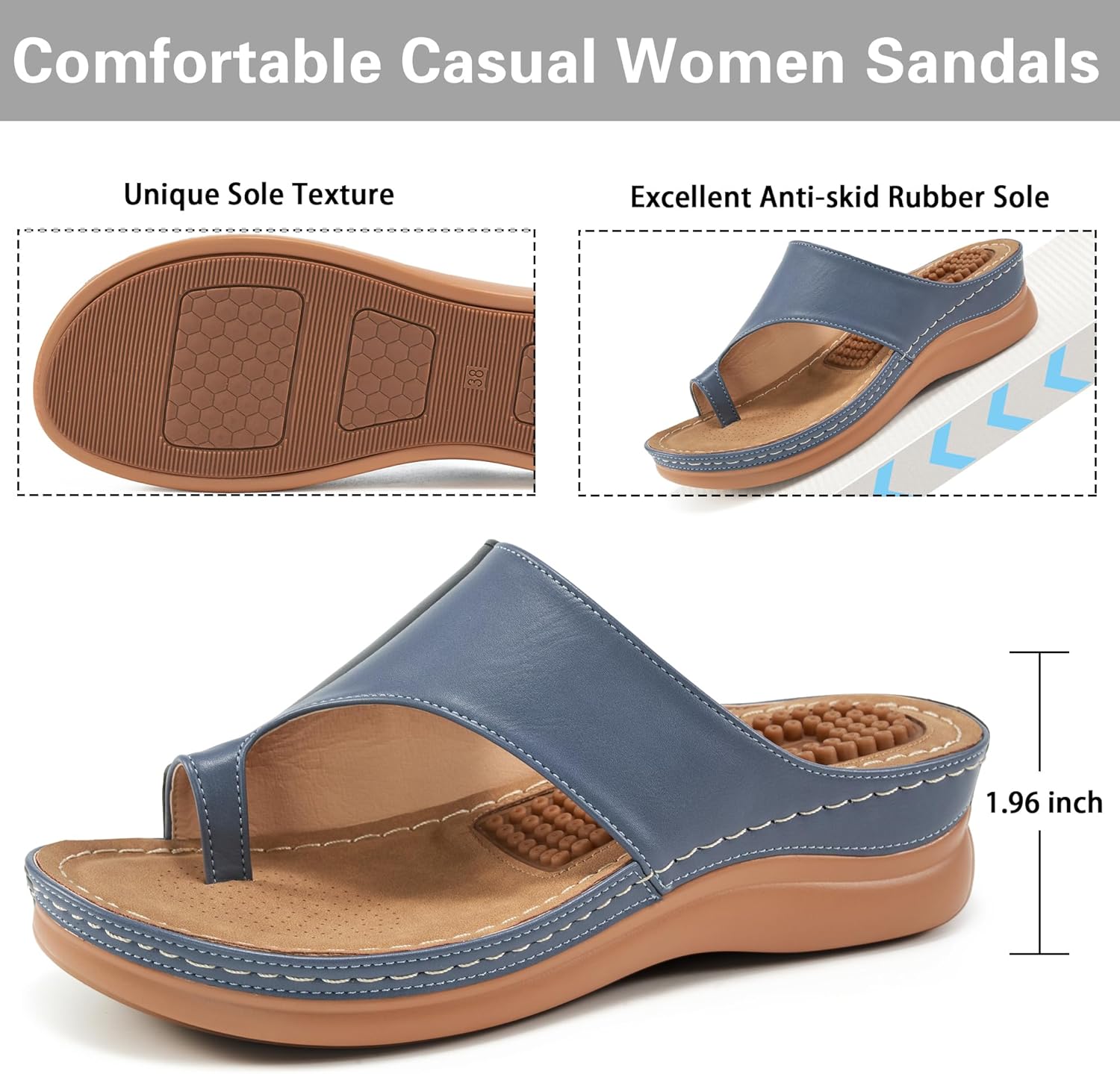 Aomigoct Sandals for Women Wedge Shoes: Comfortable Orthopedic Sandals Womens Dressy Summer Flip Flops Casual Walking Wedges - Image 3