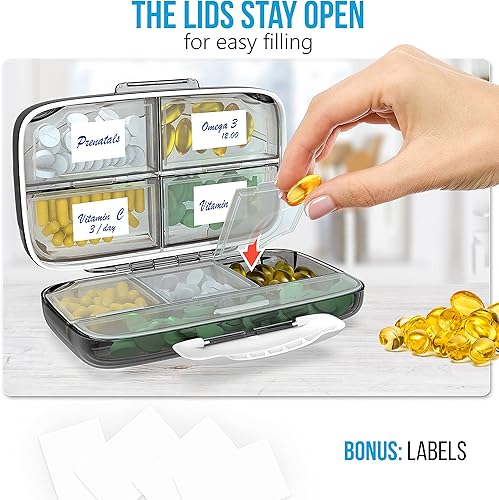 Miniatura 6 de Organizador de píldoras hermético, dispensador de píldoras grande para el hogar, soporte de suplemento de viaje para el hogar, clasificador de