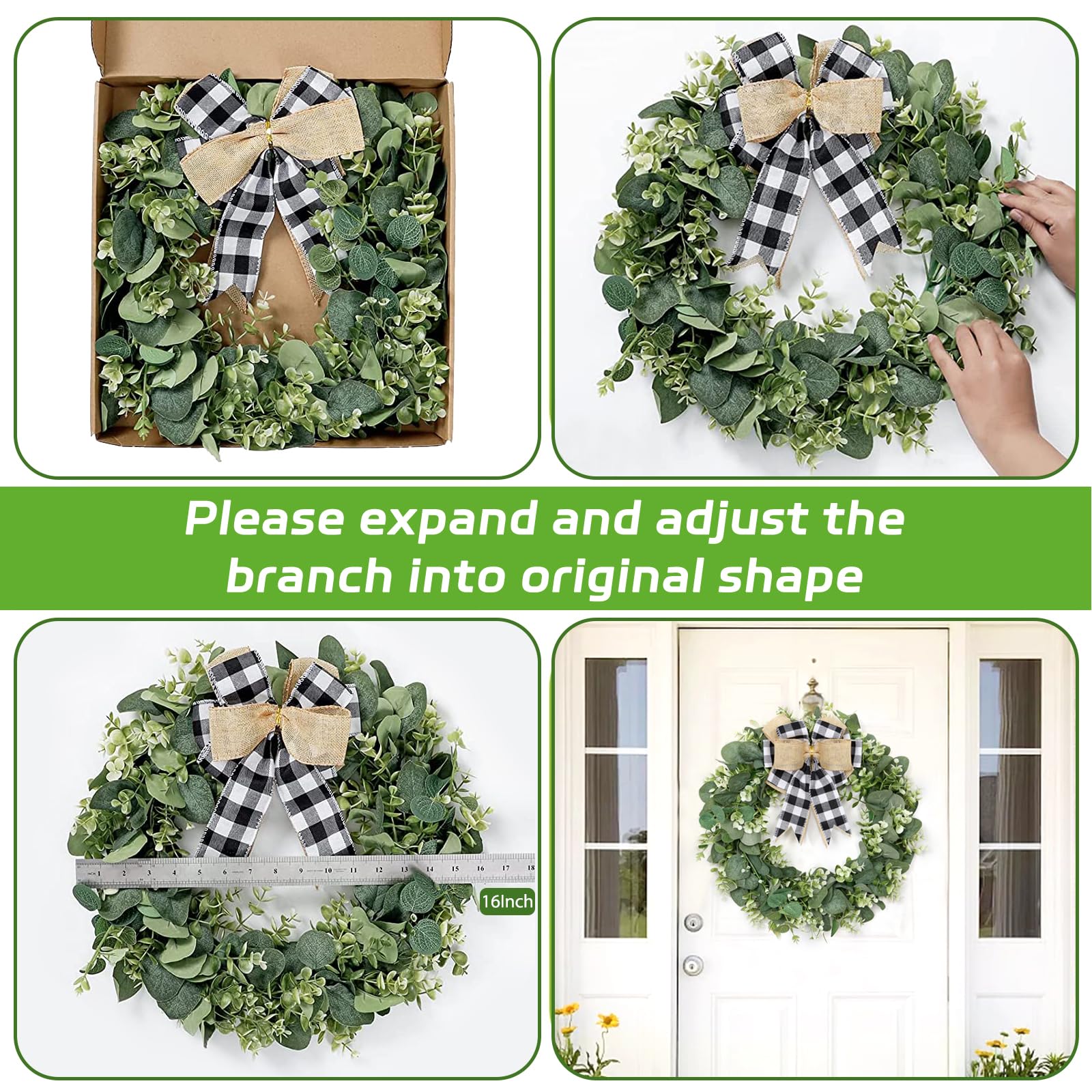 SOMYTING 30cm Eucalyptus Couronne De Porte Artificielle Eucalyptus Vert Couronne Murale En Plastique Décoration Faux Guirlande D'Eucalyptus Couronne De Pâques Pour L'extérieur Fête Jardin Décoration