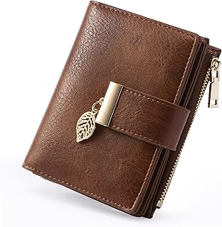yiijay Small Wallet Women RFID Blocking Leather Bifold Wallet Credit Card Holder for Women Ladies Compact Wallet Mini Purse With Zipper Pocket