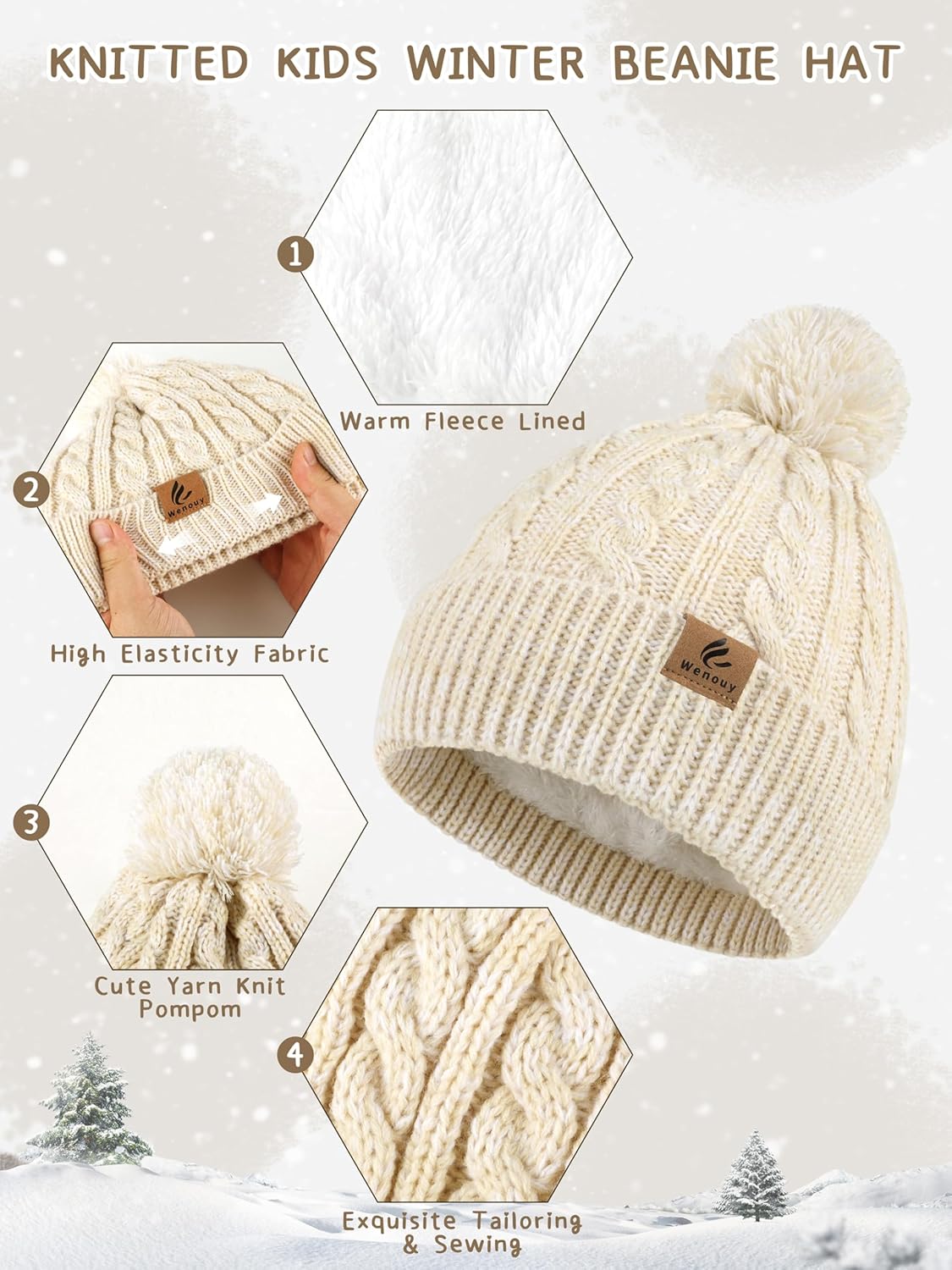 Kids Winter Hat Gloves Scarf Set Toddler Winter Beanie with Pom Knit Neck Warmer Fleece Lined Gloves for Boys Girls - Image 2