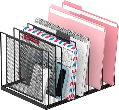 RITOLLO File Organizer for Desk, 5-Section Vertical File Sorter, Paper Holder Organizer Standing Metal File Folder for Office Home Classroom, Black Black, 5