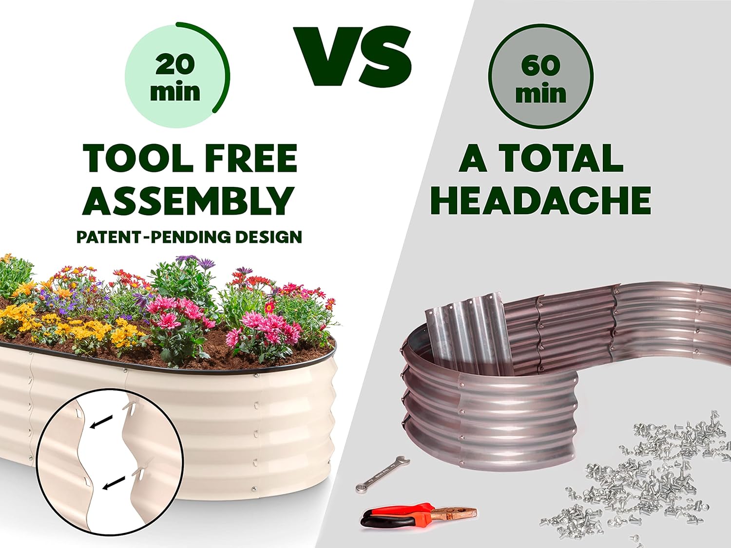White & Gray Galvanized Metal Raised Garden Bed for Outdoor Gardening 4×2×1 ft // Easy-to-Assemble Garden Bed Kit for Vegetables and Plants // Sturdy Steel Raised Planter Box // Tool-Free Assembly