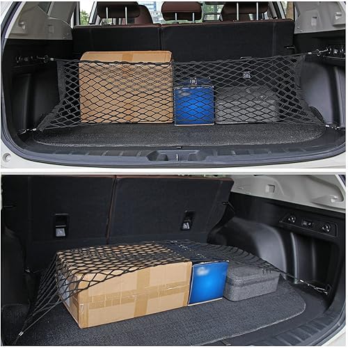 Miniatura 6 de 2 redes de carga traseras para SUV, organizador de almacenamiento de maletero de 35" a 48" ajustable, red de malla universal para SUVs, coches,