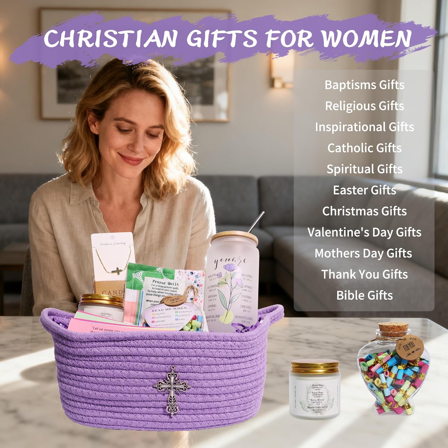 Christian Religious Gifts for Women, Best Friend Sister Mom Christmas Birthday Gifts for Christian Women Friendship Faith,Valentine's Day Easter Ideas Inspirational Gift Catholic Bible Basket Baptism - Image 9