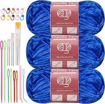 LUNARM Chenille Yarn 3 Pack 3.5oz Chunky Blanket Velvet Yarn 263 Yard
