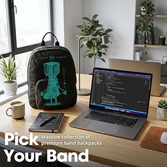 Rocksax Sleep Token Granite Graphic Mini Backpack with 3 Compartment Festival, Day Events, Outdoor Activities Small Backpack for Women & Men Rock Band Collectible Bag, Black