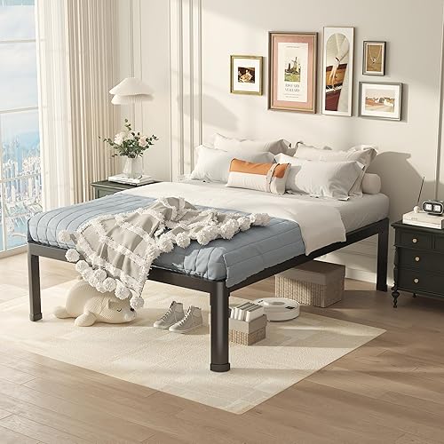 Miniatura 4 de Base de cama California King con patas redondas de borde de esquina, 18 pulgadas de alto, 3500 libras, marco de cama de plataforma de metal