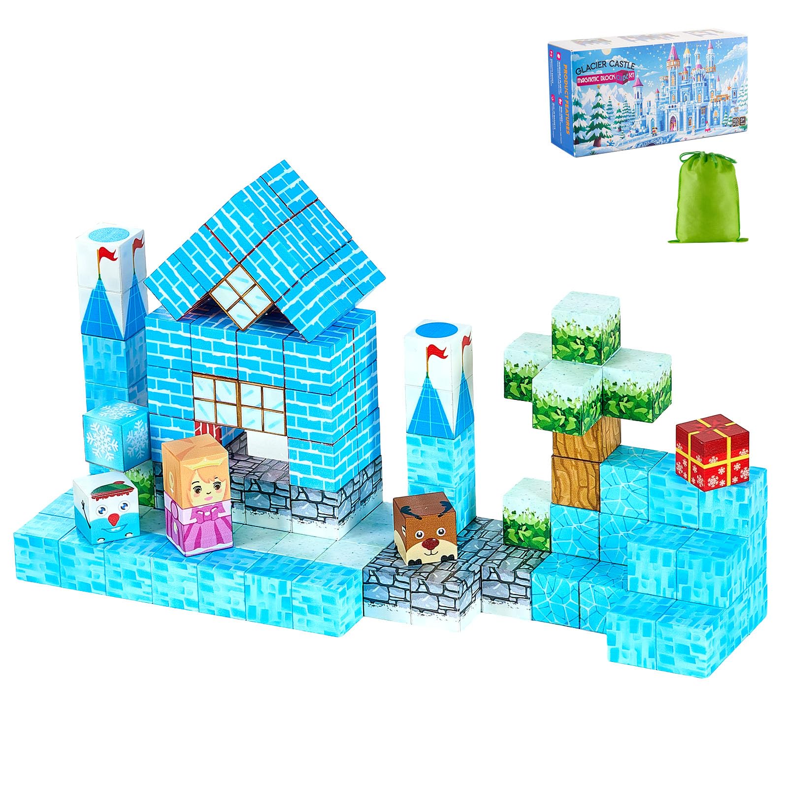 VEVOR Bloques Magnéticos, Juego de 150 Piezas de Castillo Glaciar Cubos de Construcción Magnéticos, Juguetes Sensoriales Stem Montessori de Construcción Apilable para Niños de 3 Años o Más
