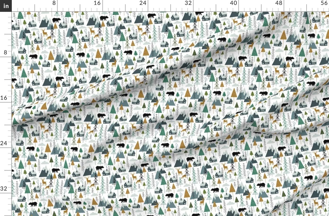 Spoonflower Fabric - Winter Adventure Woodland Forest Mountain Holiday Christmas Printed on Organic Cotton Sateen Fabric by The Yard - Sewing Quilting Apparel Home Decor