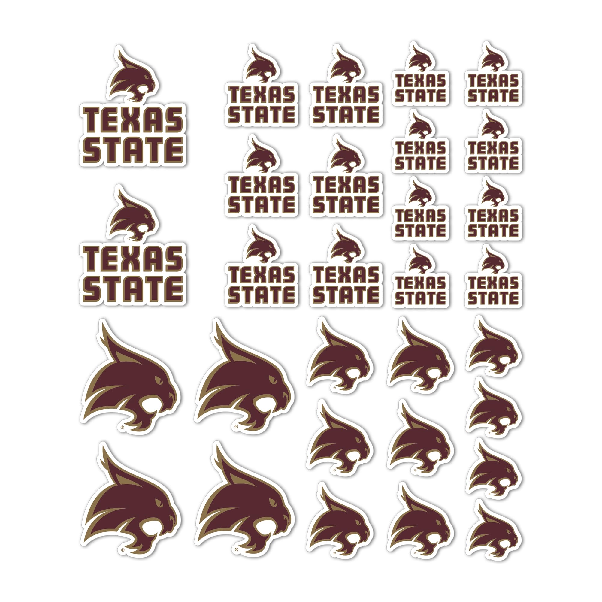 Autocollant vinyle Texas State University en planche de 2 stickers pour ordi et gourde