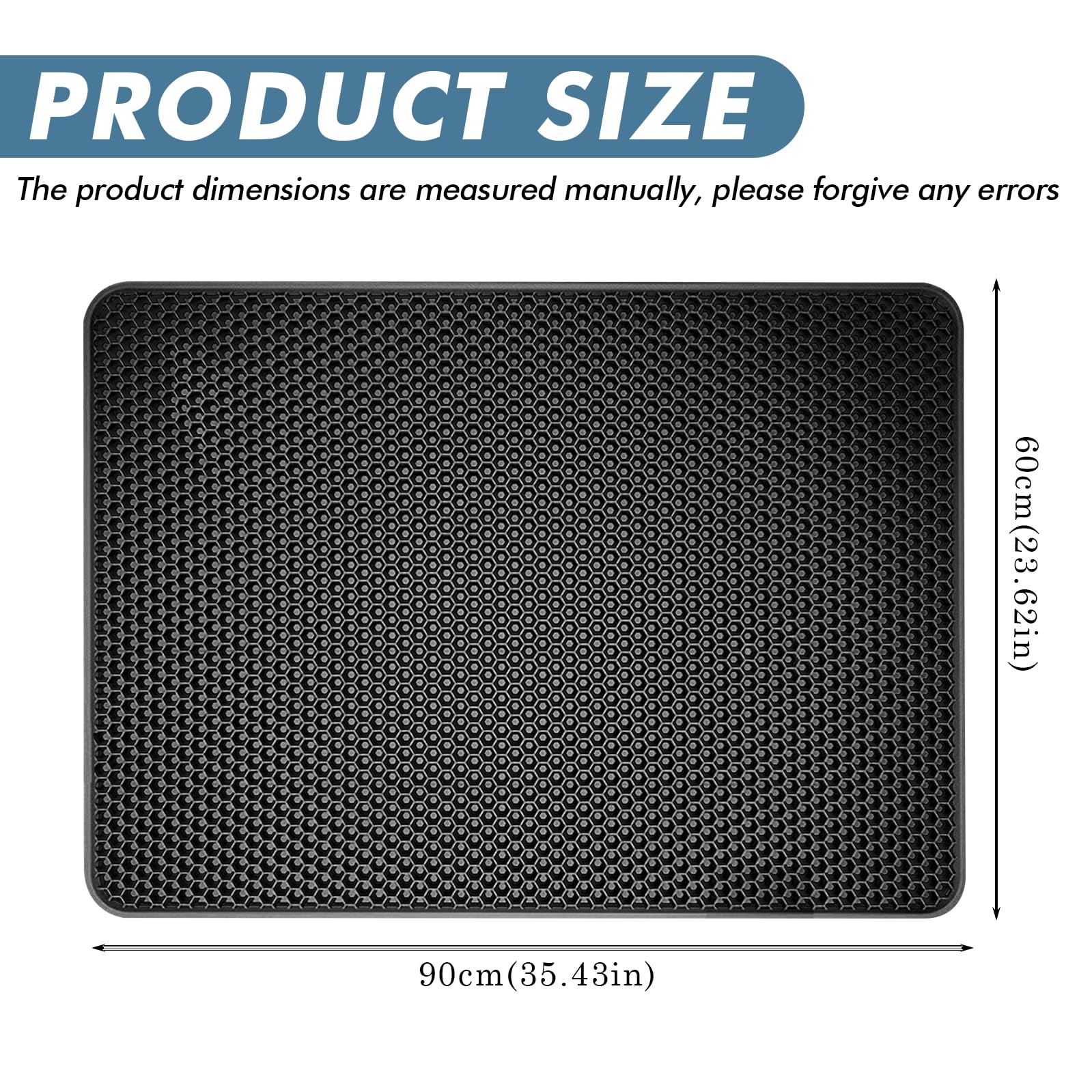 Tapis de litière pour chat 90 x 60 cm - Double couche - Grand tapis de litière pour chat - Imperméable et antidérapant - Design nid d'abeille - En EVA - Noir