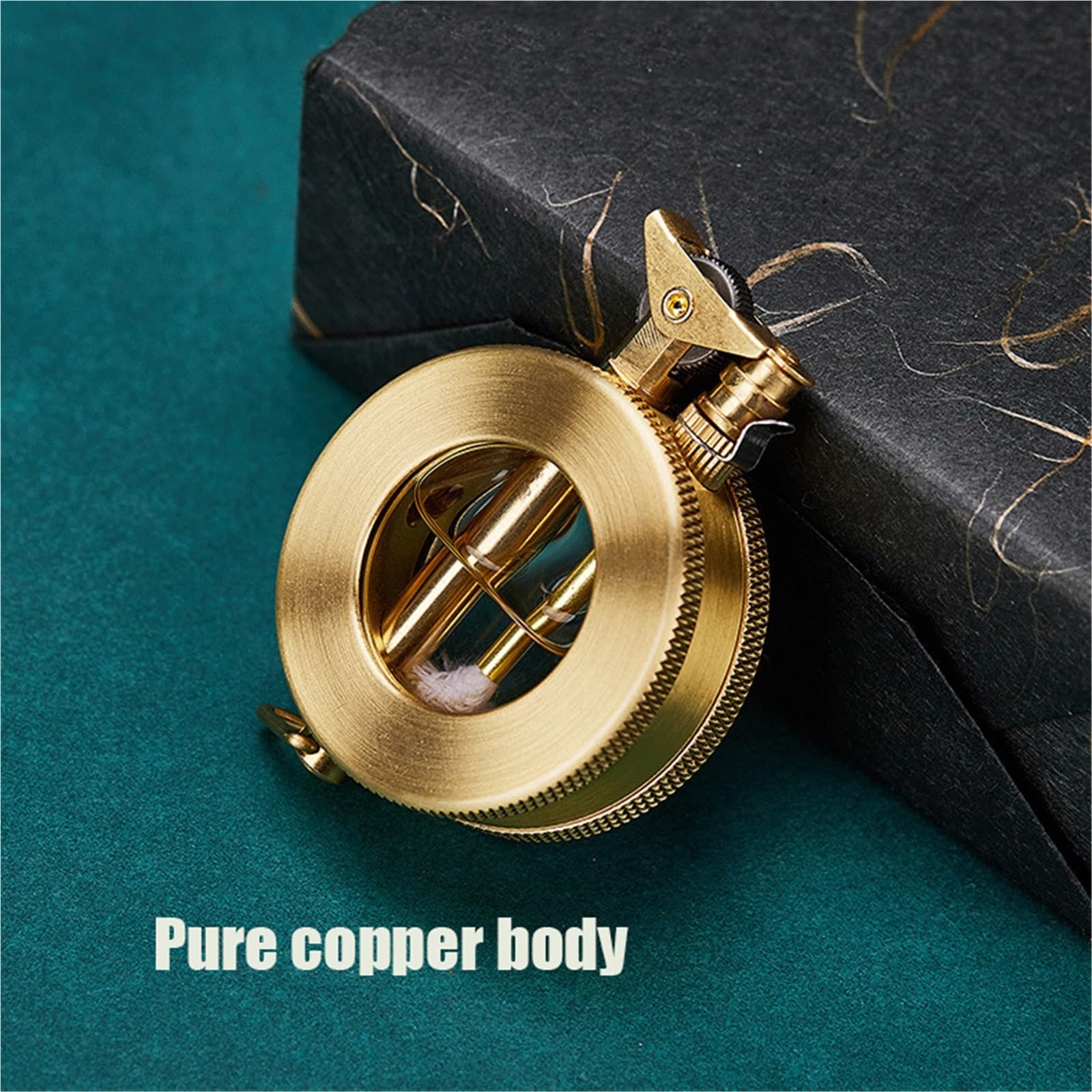 Encendedor de queroseno de cobre vintage con depósito de aceite transparente, recargable para barbacoa, velas, actividades al aire libre, regalo perfecto para hombres