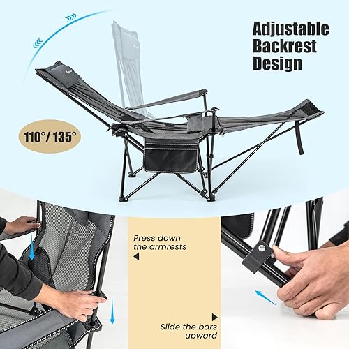 Miniatura 5 de Goplus Silla de campamento reclinable con reposapiés, silla plegable para adultos, con respaldo ajustable, bolsa de almacenamiento y soporte para