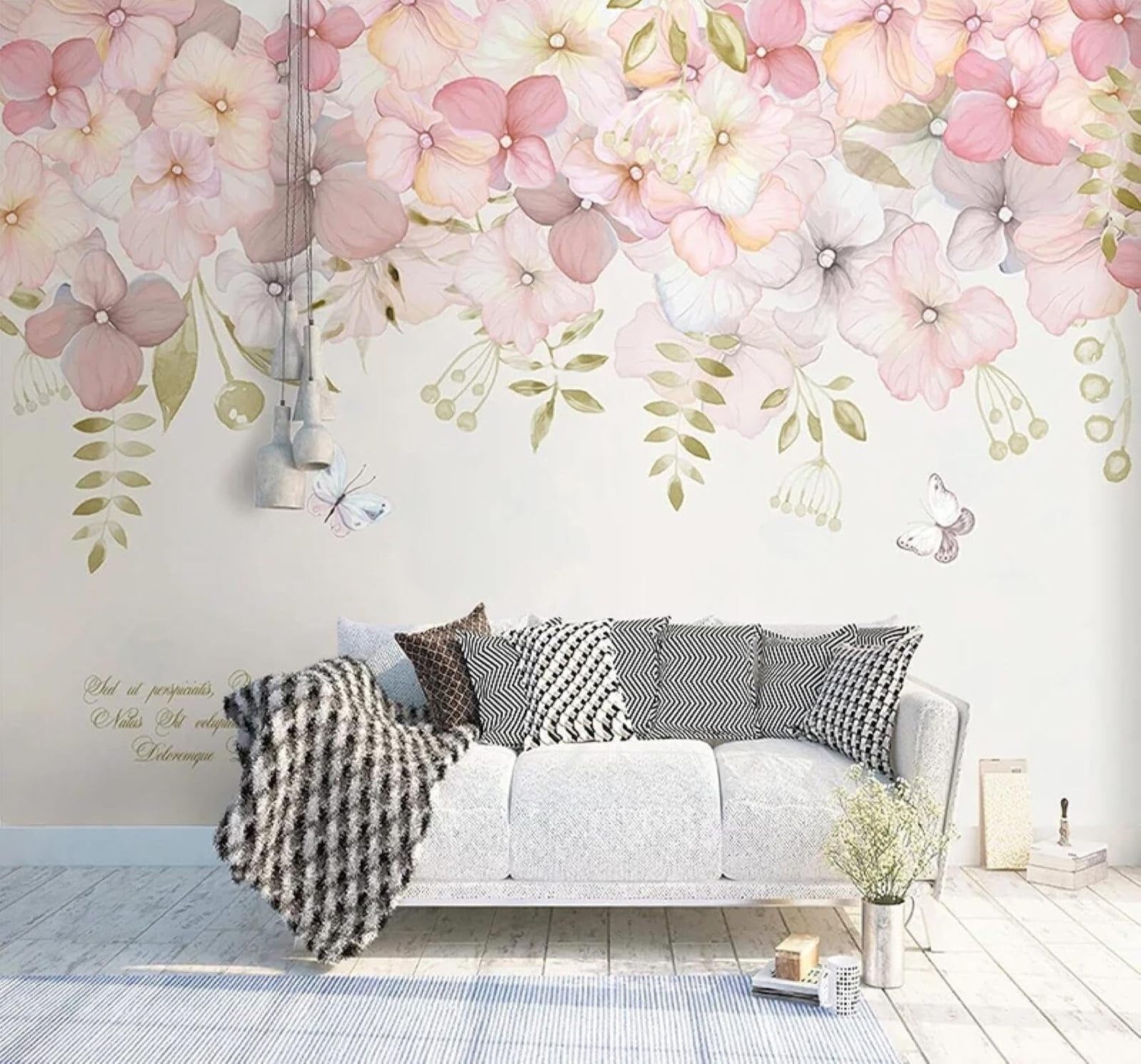 XLMING Romantic Pastoral Hand Painted Pink Floral 3D Wallpaper Silky Texture Home Study Office Grey Dining Room Sofa Bedroom Living Room TV Backdrop-400cm×280cm
