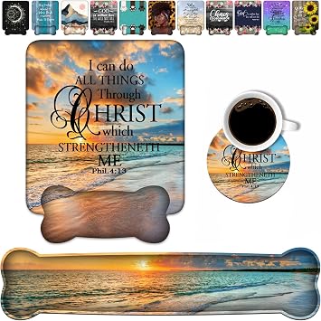 Wrist Rest Support Ergonomic Gel Mouse Pad and Memory Foam Keyboard Set, Non-Slip Rubber PU Base for Home Office Working Studying Easy Typing & Pain Relief, Bible Verse Phil 413