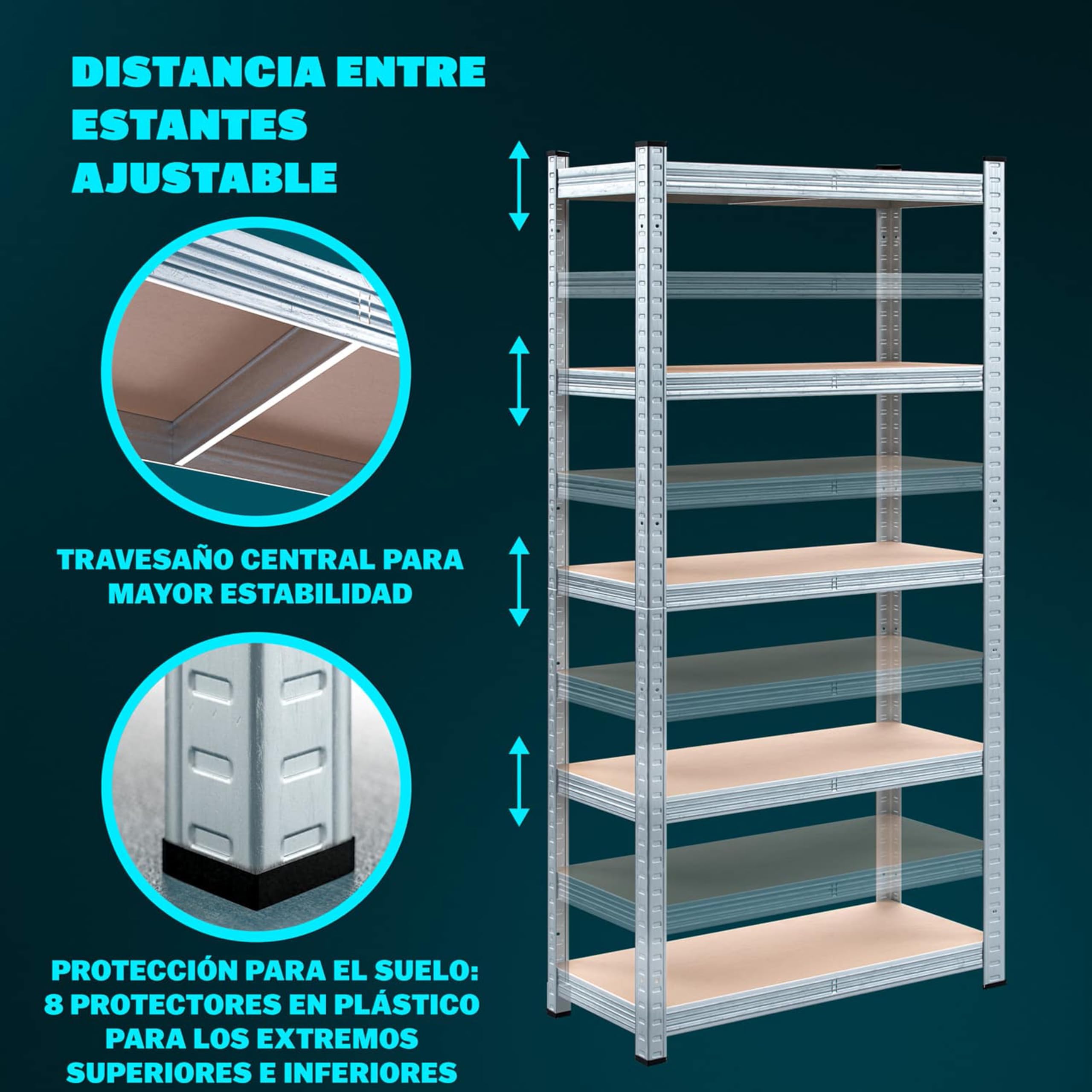 Monzana® Estantería Almacenaje Metálica 180x90x60cm 875kg Estanterías Trastero Cocina Modular para Cargas Pesadas 5 Baldas MDF Taller Garaje Plata