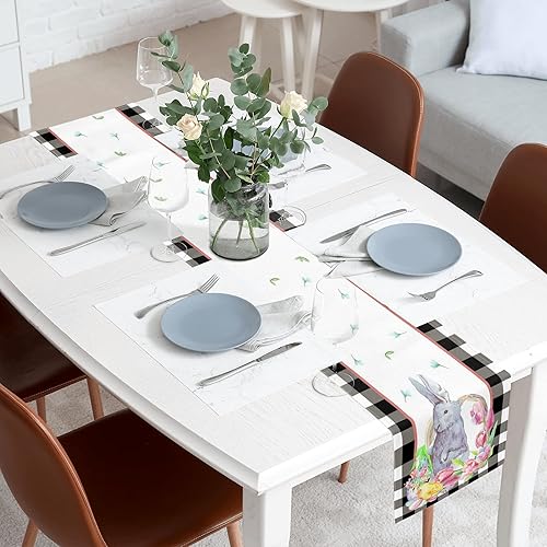 Miniatura 9 de JOOCAR Camino de mesa de arpillera de lino con diseño de gnomo verde a cuadros de la suerte Sharmrock del día de San Patricio de 72 pulgadas de