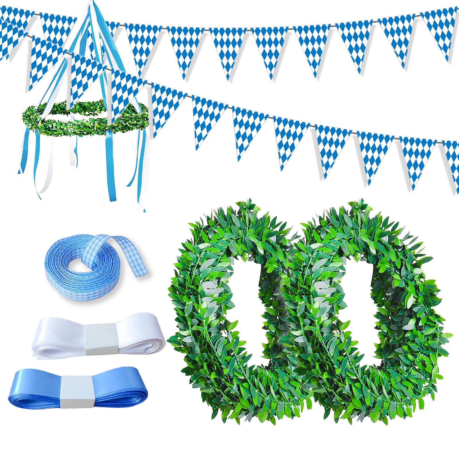 Decorazione fai da te per Oktoberfest fai da te, ghirlanda decorativa bavarese, albero di maggio con Oktoberfest, per feste di birra, giardino di casa, bar, blu/bianco