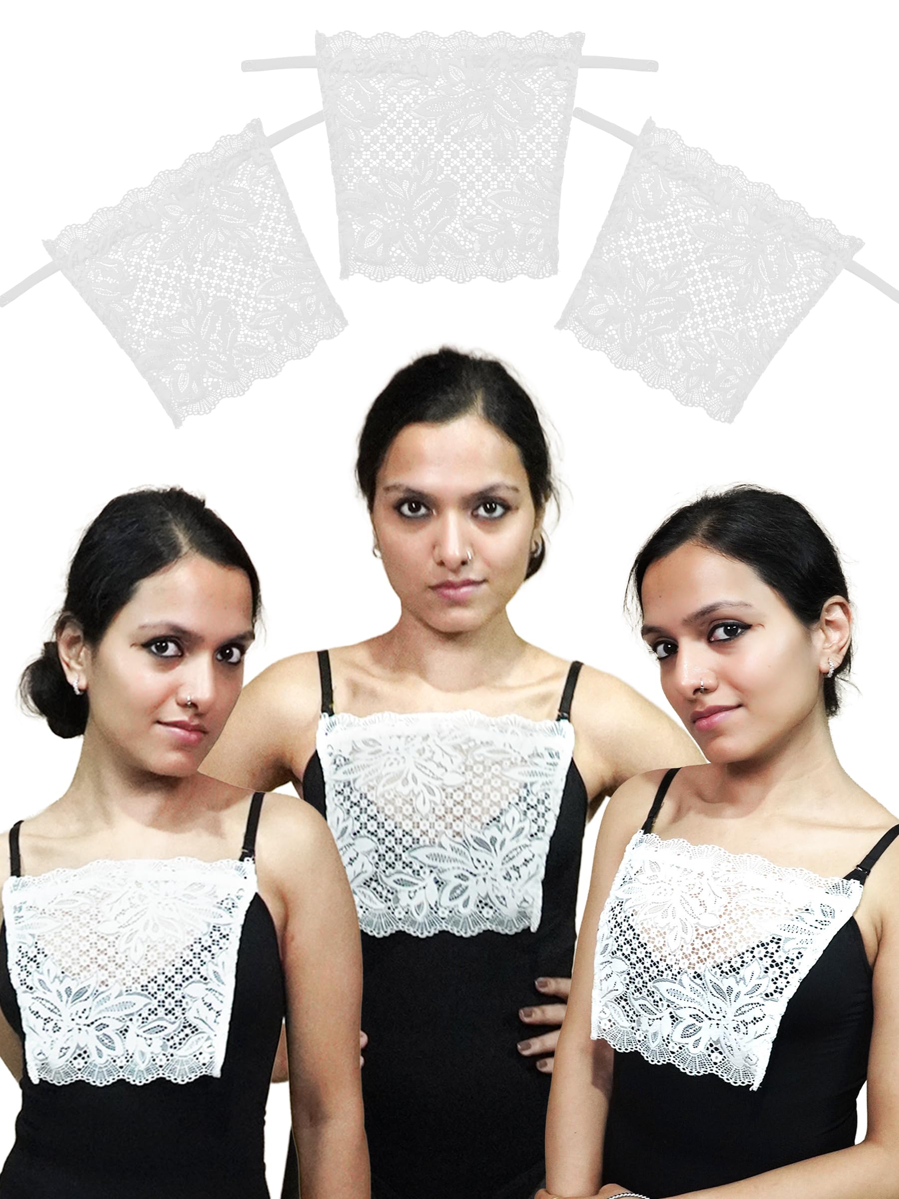 Buy Muselot Lace Clip-On Camisole for Women – White (Set of 3