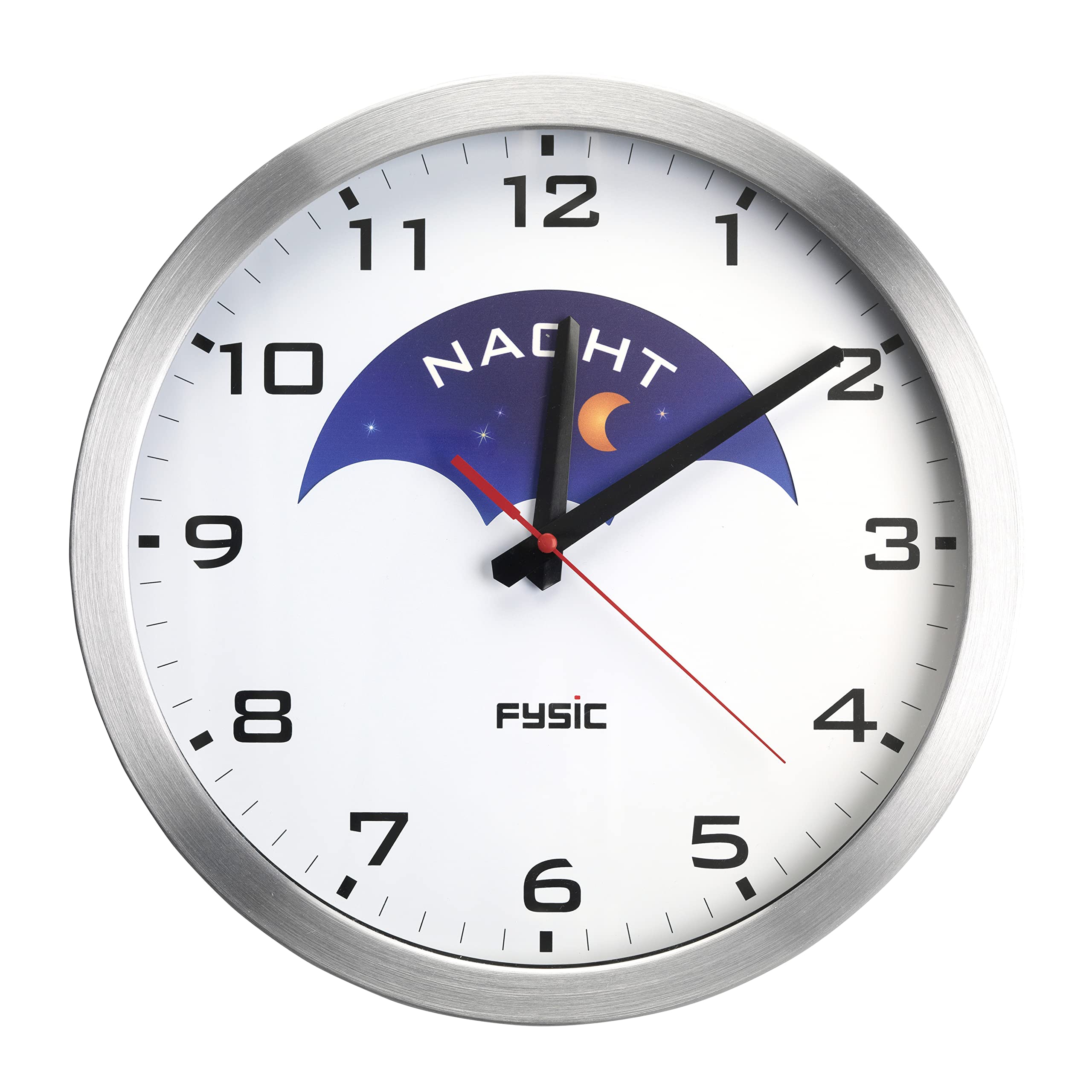 Fysic FK150 Analoge Seniorenuhr - Demenz Uhr - Uhr für Senioren - Uhrzeit und Tagesabschnitt - Silber