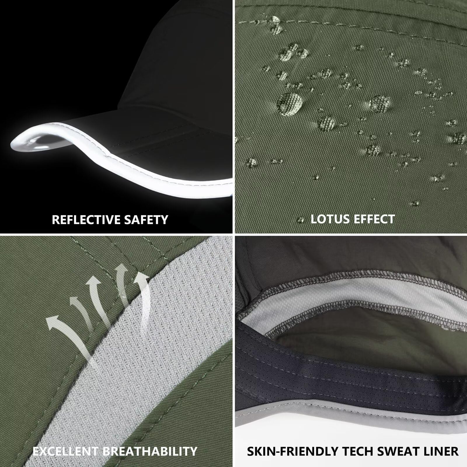 GADIEMKENSD UPF 50+ Folding Reflective Quick Dry Running Cap Breathable