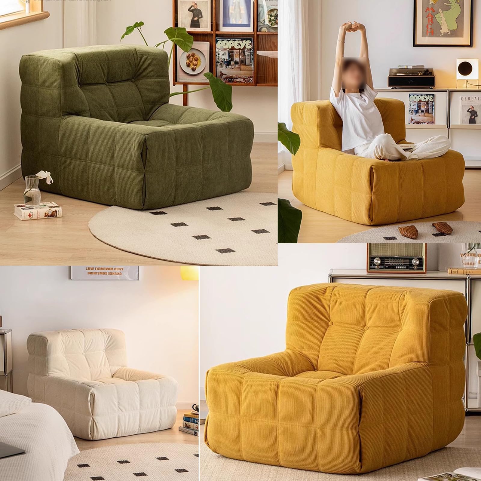 Modulares Ecksofa mit Waffelmuster, Sofa aus Cordstoff, Integrierte Kompressionscouch Ohne Knochen, Kleine Ecksofas füR das Wohnzimmer, Sofa in Einer Box Yellow