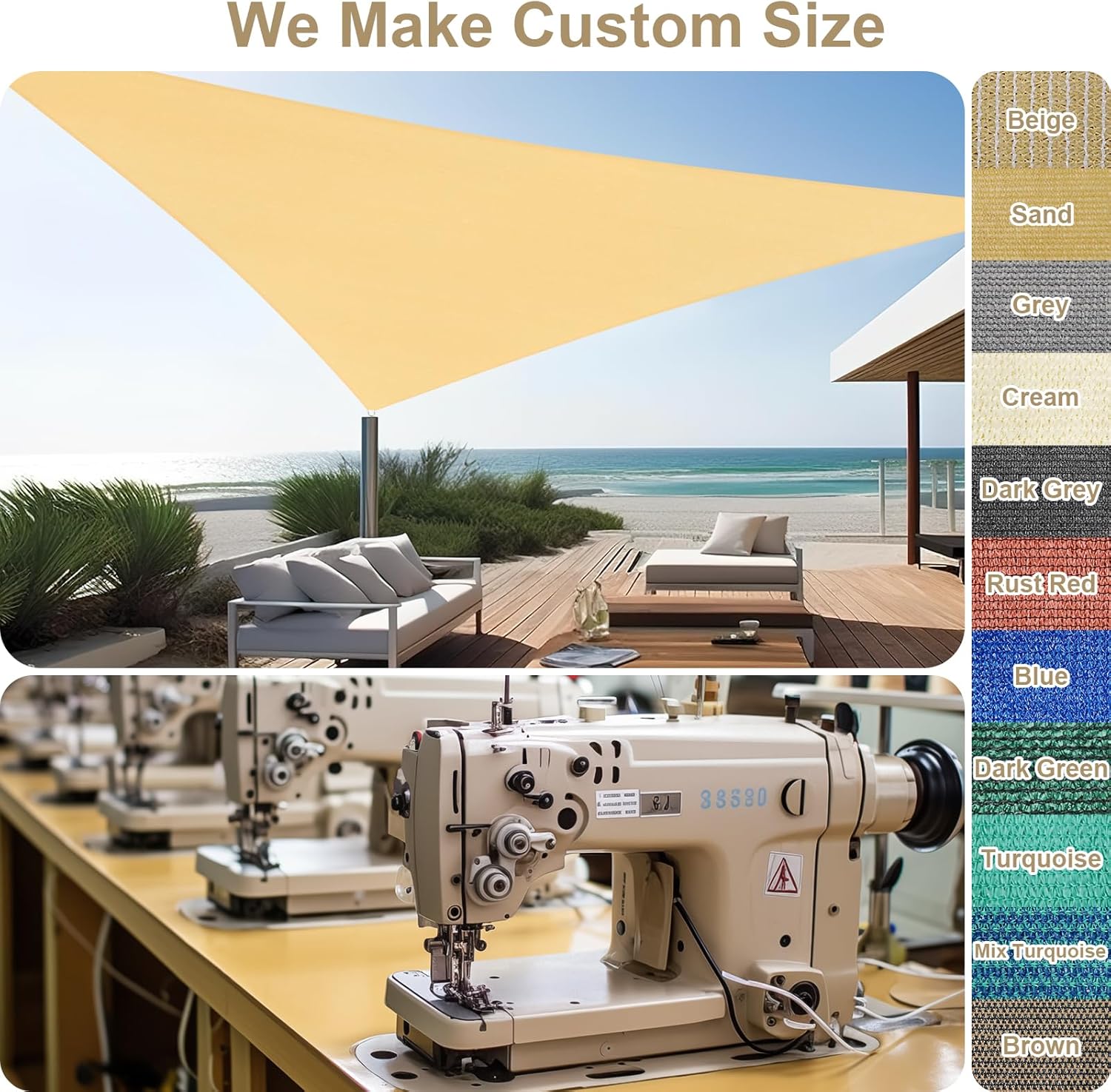 12'X12'X12' Triangle Sand Sun Patio Shade Sail Canopy Use for Patio Backyard Lawn Garden Outdoor Awning Shade Cover-185 GSM-Block 98% of UV Radiation-5Years Warranty