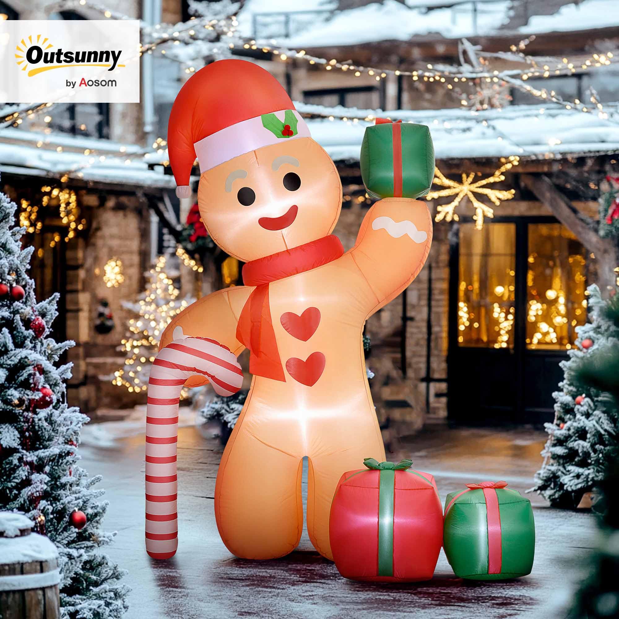 Outsunny 245 cm Aufblasbare Weihnachtsdeko Aussen Lebkuchenmann Deko