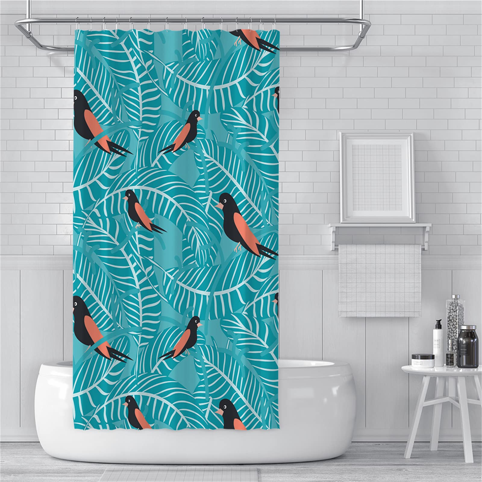 Tenda Doccia 200x300cm, Uccello nero Tenda Vasca da Bagno Antimuffa Impermeabile Antibatterica Poliestere Lavabile in Lavatrice 3D Tenda Esterno con 12 Ganci per Famiglia Appartamento Hotel Decor