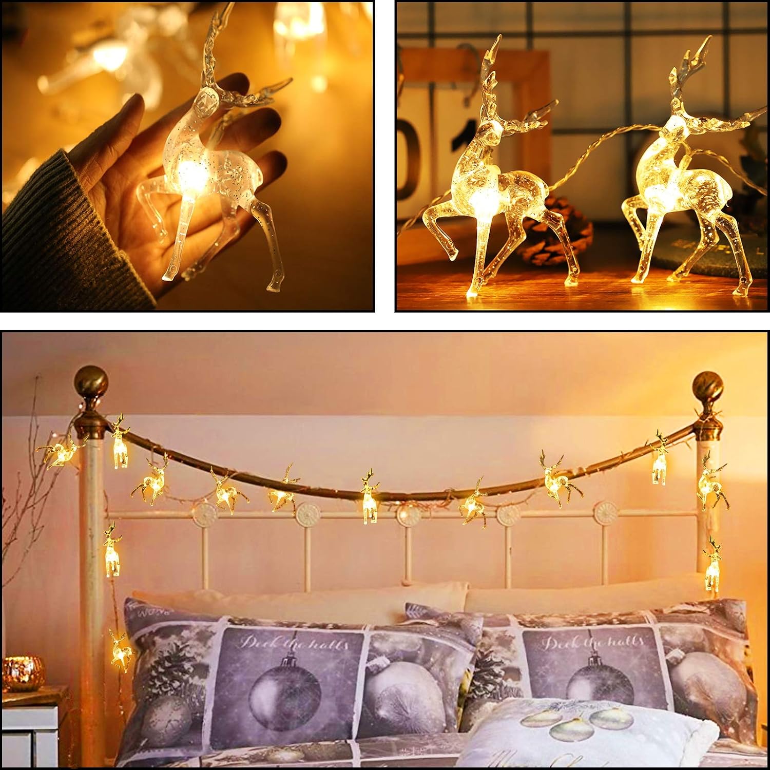 Christmas Lights Reindeer String Lights - 5 ft 10 LED Warm White Battery Operated Christmas Decorations for Bedroom Mantel Doorway Tree Tent Indoor Outdoor Thanksgiving Decor (5 ft 10 LED)