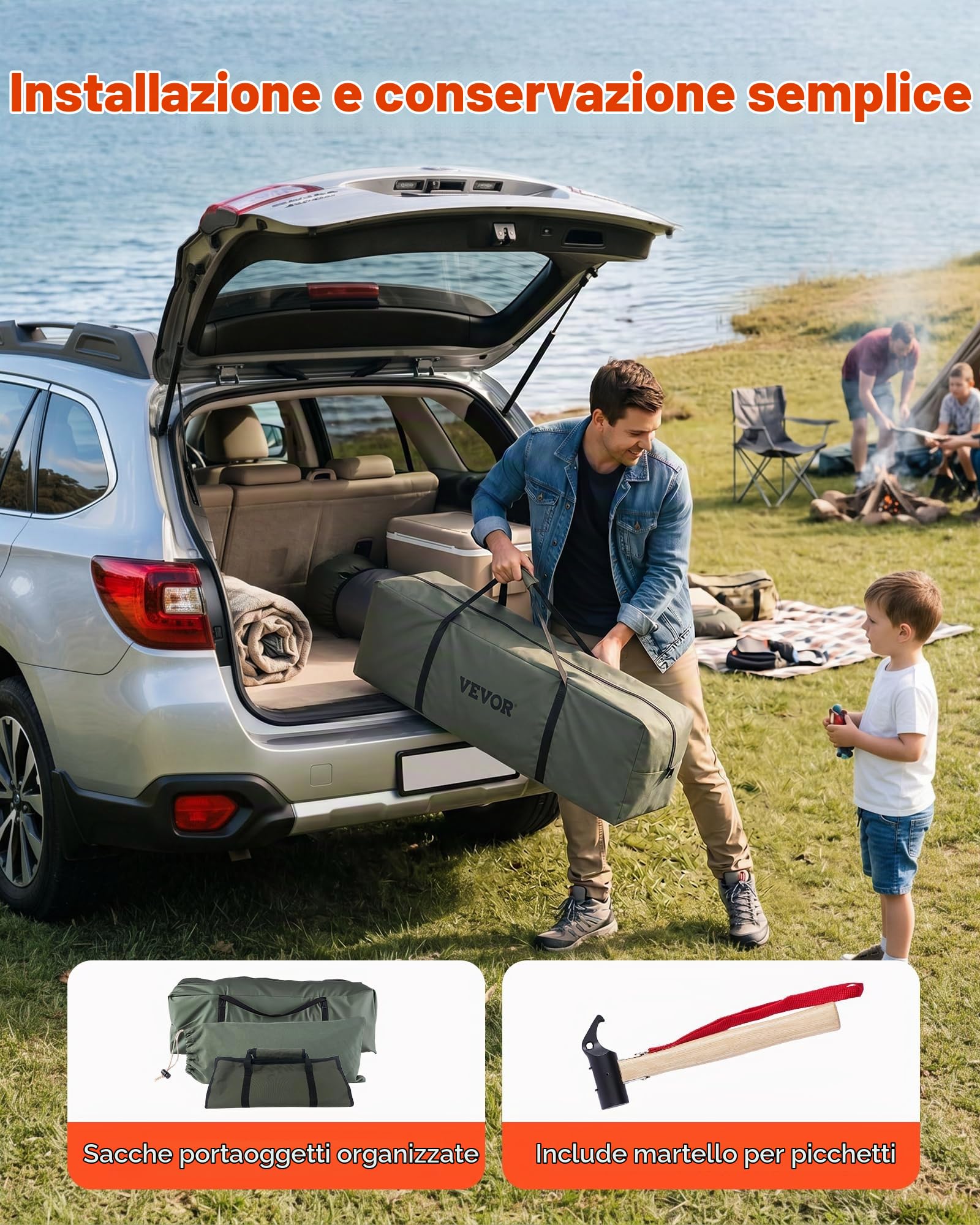 VEVOR Tenda a Campana in Tela 4 Stagioni 4 m per Campeggio, Tenda a Yurta con Presa per Stufa, Tela Traspirante, Max 4 Persone, con Pavimento Staccabile e Cerniera, per Gite Escursioni Vacanze Gruppo