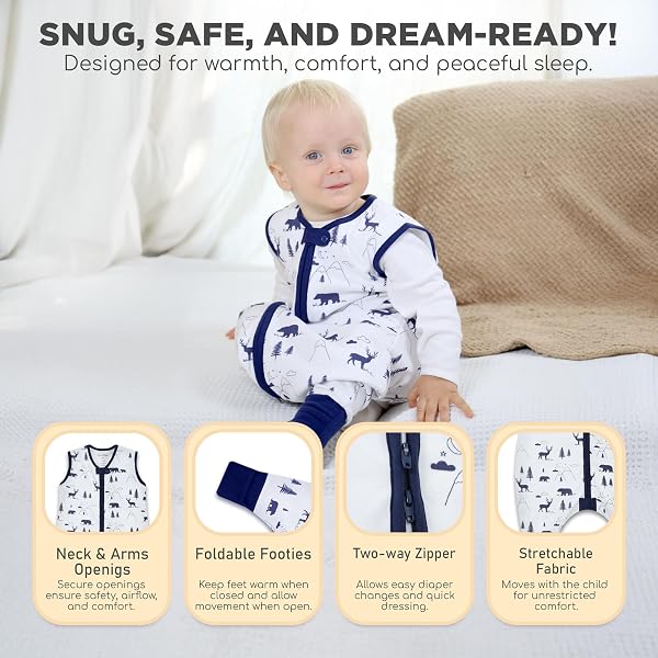 Mama Cheetah Sac de couchage pour bébés avec pieds 4T-5T, 0.5 TOG Organic Cotton Baby Wearable Blankets with Legs, Baby Sleeping Bag for Walkers, Early Walker X-Large - 4