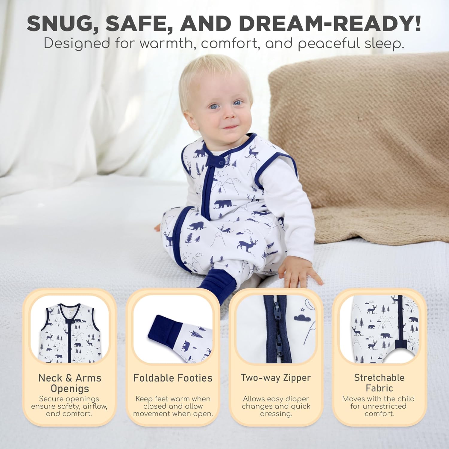 Toddler Sleep Sack with Feet, 0.5 TOG Organic Cotton Baby Sleeping Bag with Legs, Baby Wearable Blankets for Walkers w/ 2-Way Zipper, Baby Sleep Sack for Girls & Boys, Early Walker 18-36 Month - Image 4